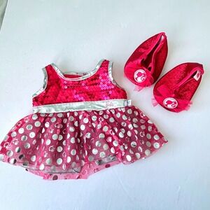 Build a Bear BAB x Barbie Dress Shoes Set Glittery Pink Polka Dot Outfit